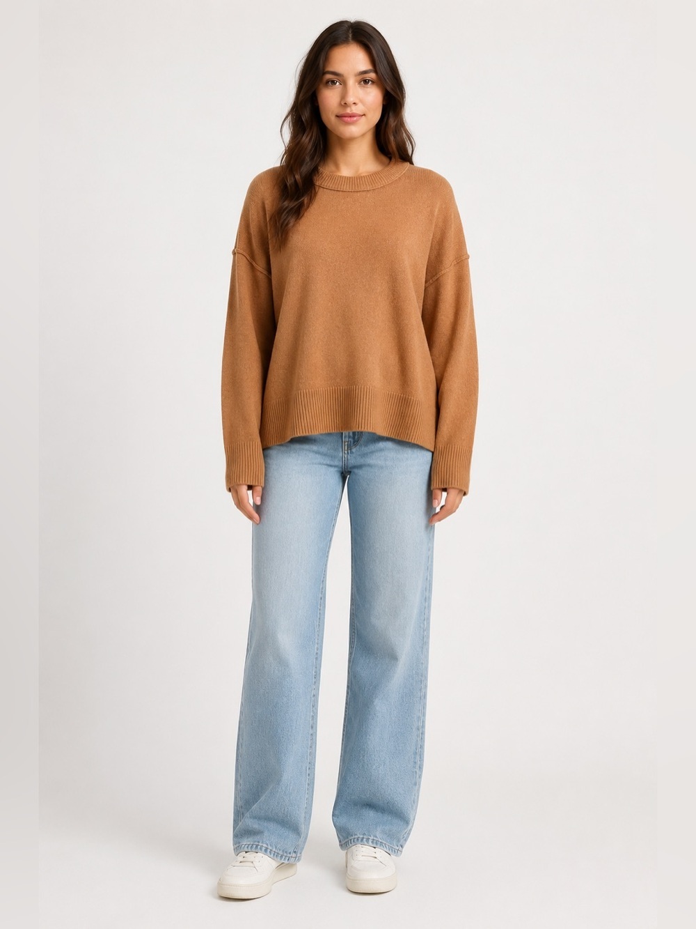 Aerie Oversized Crew Neck Sweater Camel Brown Large